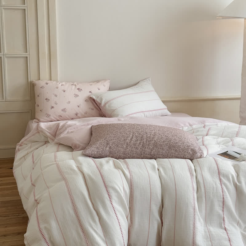 Ownkoti Pink Blossom Washed Cotton Four Piece Bedding Set - image 1