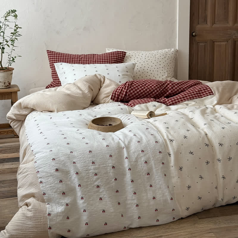 Ownkoti Cherry Gingham Washed Cotton Soft Cozy Bedding Set - image 2
