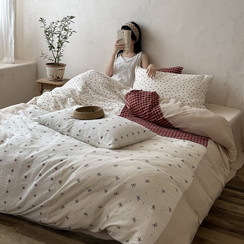 Ownkoti Cherry Gingham Washed Cotton Soft Cozy Bedding Set - image 3
