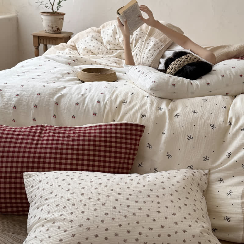 Ownkoti Cherry Gingham Washed Cotton Soft Cozy Bedding Set - image 4