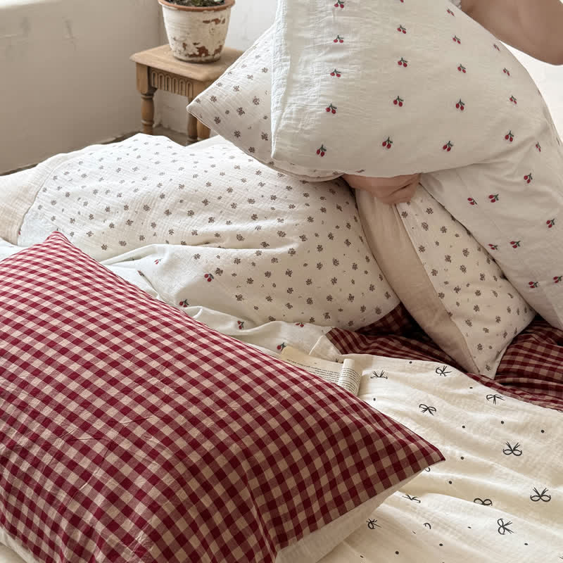 Ownkoti Cherry Gingham Washed Cotton Soft Cozy Bedding Set - image 5