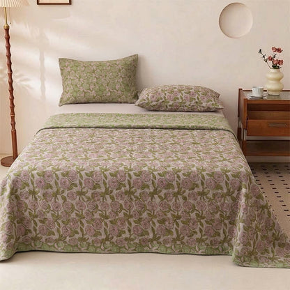 Ownkoti Cozy Cottage Floral Cotton Bedspread - Bedspread with 2PCS Pillowcases - King - image 0