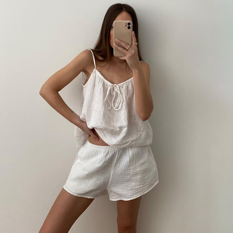 Ownkoti White Cotton Gauze Bow Lounge Set - image 3