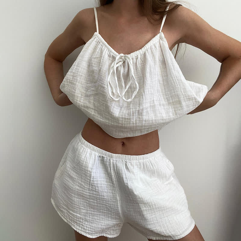 Ownkoti White Cotton Gauze Bow Lounge Set - image 1