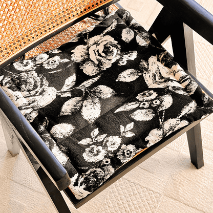Ownkoti Black & White Vintage Floral Chenille Chair Cushion - Black - 19.7" x 19.7" - image 0