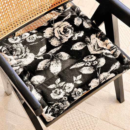 Ownkoti Black & White Vintage Floral Chenille Chair Cushion - Black - 19.7" x 19.7" - image 0