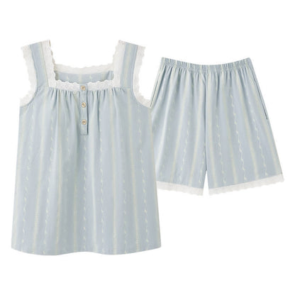 Ownkoti Light Blue Cotton Lace Sleeveless Sleep Dress - image 5