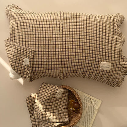 Ownkoti Vintage Grid Double Gauze Cotton Pillow Cover - 20'' × 30'' - Cream - 2PCS - image 4