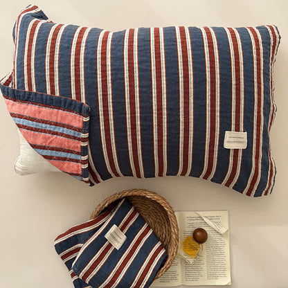 Ownkoti Vintage Stripe Woven Gauze Cotton Pillow Cover - 20" x 30" - Blue - 2PCS - image 0