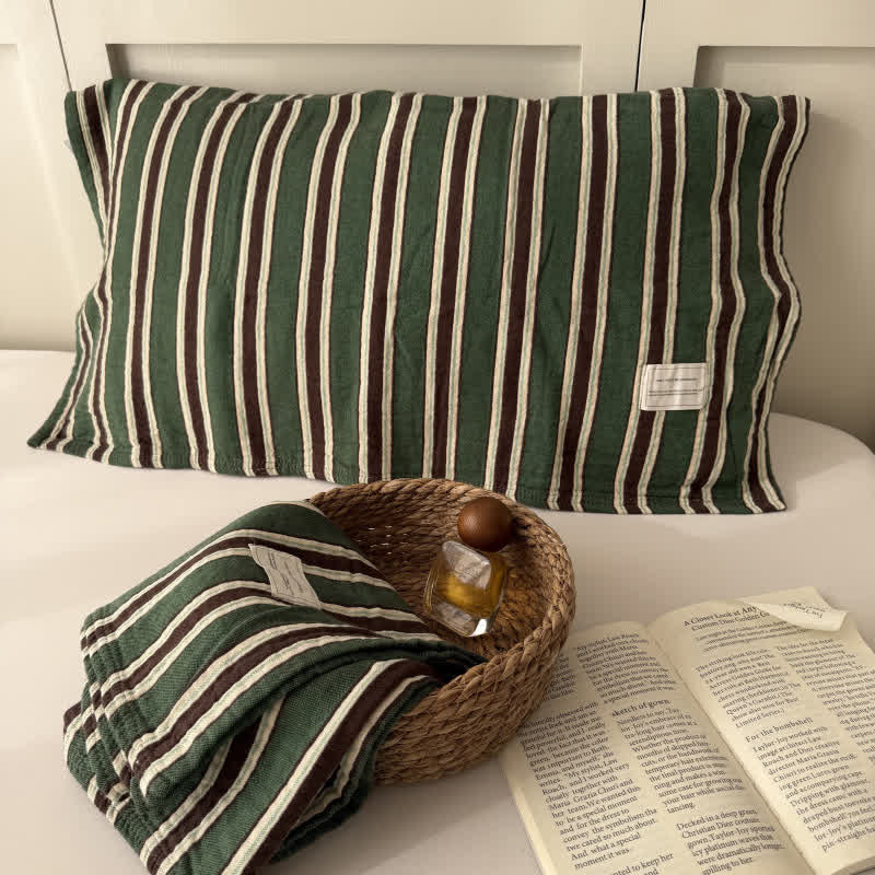 Ownkoti Vintage Stripe Woven Gauze Cotton Pillow Cover - 20" x 30" - Green - 2PCS - image 4