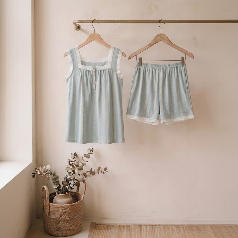 Ownkoti Light Blue Cotton Lace Sleeveless Sleep Dress - LightBlue - XXL - image 0