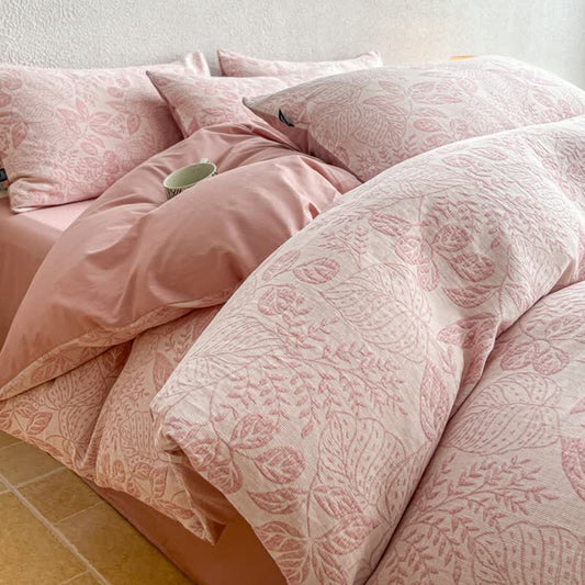 Ownkoti Botanical Whisper Washed Cotton Jacquard Bedding Set - Pink - King - Flat Sheet - image 0