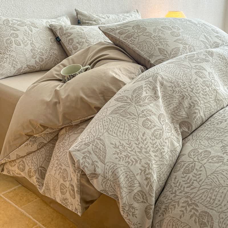 Ownkoti Botanical Whisper Washed Cotton Jacquard Bedding Set - Brown - King - Flat Sheet - image 8
