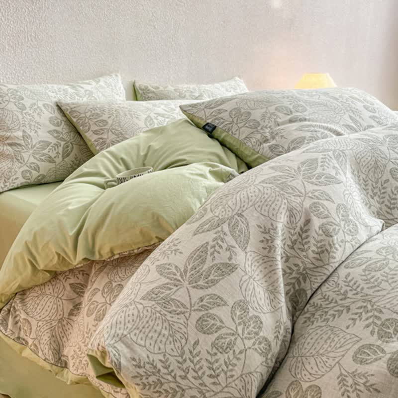 Ownkoti Botanical Whisper Washed Cotton Jacquard Bedding Set - Green - King - Flat Sheet - image 4