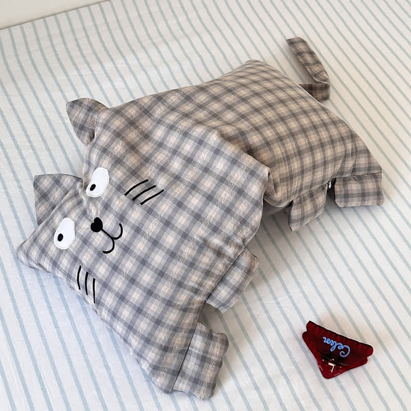 Ownkoti Plaid Cat Face Buckwheat Filled Pillow - Indigo - 11.02'' × 23.62'' - image 4