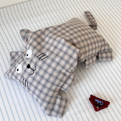Ownkoti Plaid Cat Face Buckwheat Filled Pillow - Indigo - 11.02'' × 23.62'' - image 4