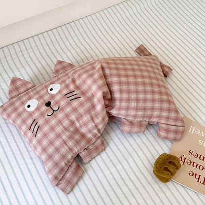 Ownkoti Plaid Cat Face Buckwheat Filled Pillow - Rose Pink - 11.02'' × 23.62'' - image 0