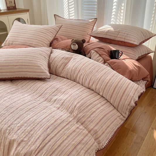 Ownkoti Vintage Red Plaid Cotton Bedding Set - Red - King - Flat Sheet - image 0