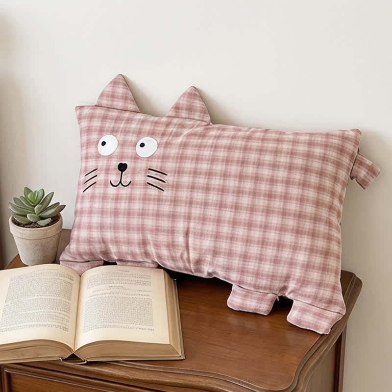 Ownkoti Plaid Cat Face Buckwheat Filled Pillow - image 1