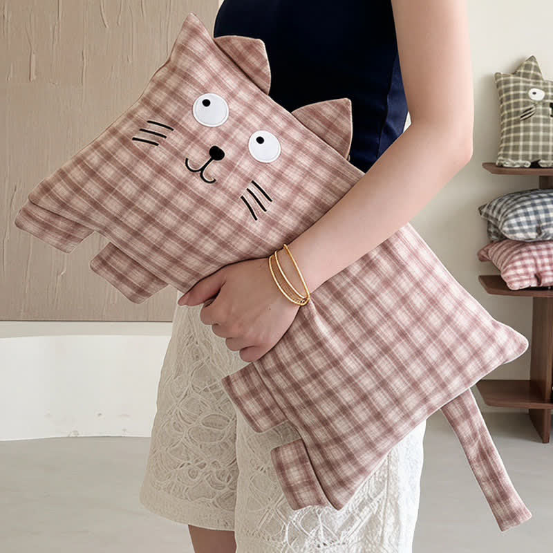 Ownkoti Plaid Cat Face Buckwheat Filled Pillow - image 2