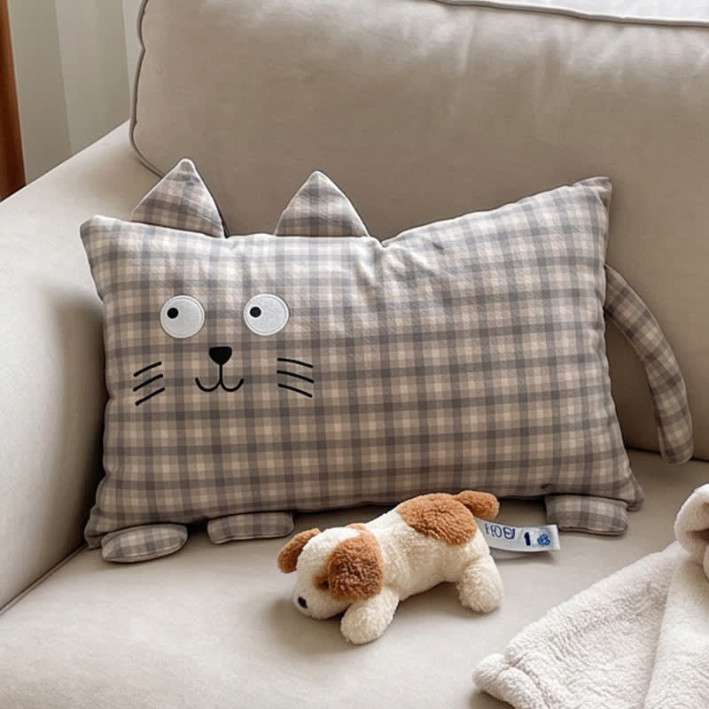 Ownkoti Plaid Cat Face Buckwheat Filled Pillow - image 5