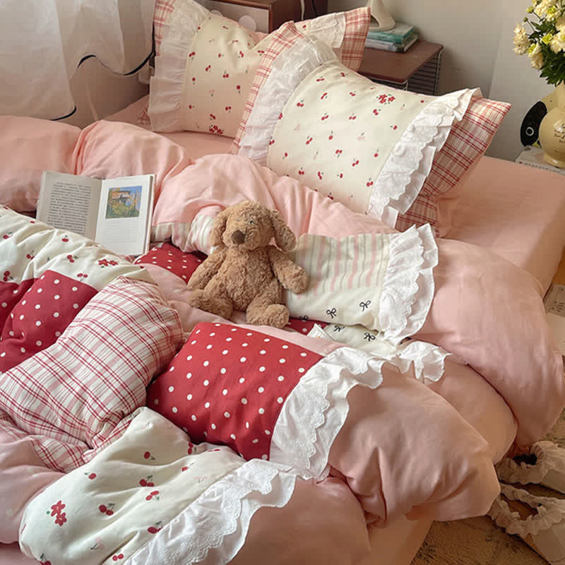 Ownkoti Sweet Cherry Ruffle Cotton Gauze Bedding Set - image 2