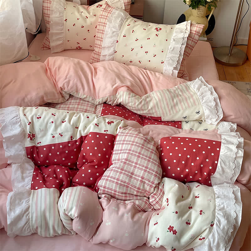 Ownkoti Sweet Cherry Ruffle Cotton Gauze Bedding Set - image 1