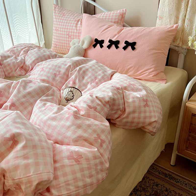 Ownkoti Soft Washed Cotton Bow Plaid Bedding Set - image 5