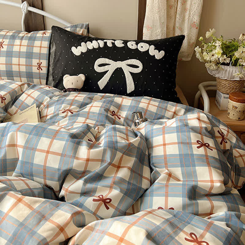 Ownkoti Soft Washed Cotton Bow Plaid Bedding Set - image 1