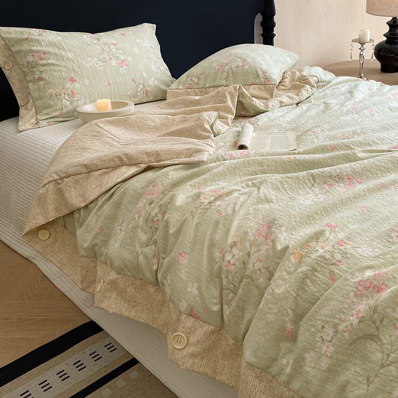 Ownkoti Floral Cotton Linen Quilt with Button Trim - image 0