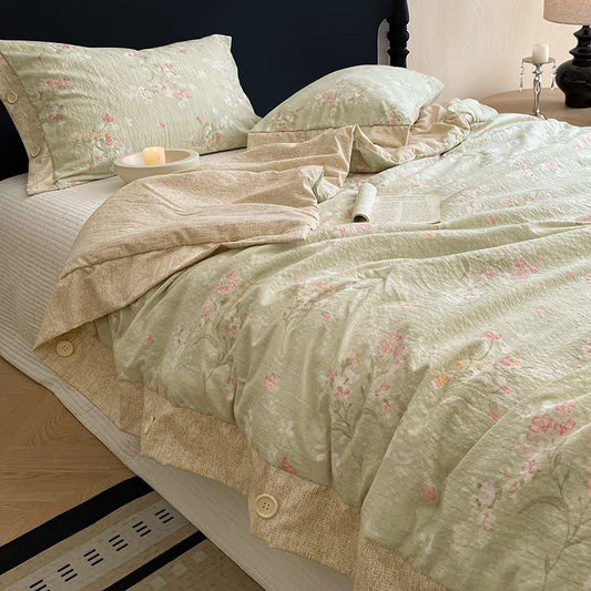 Ownkoti Floral Cotton Linen Quilt with Button Trim - image 0