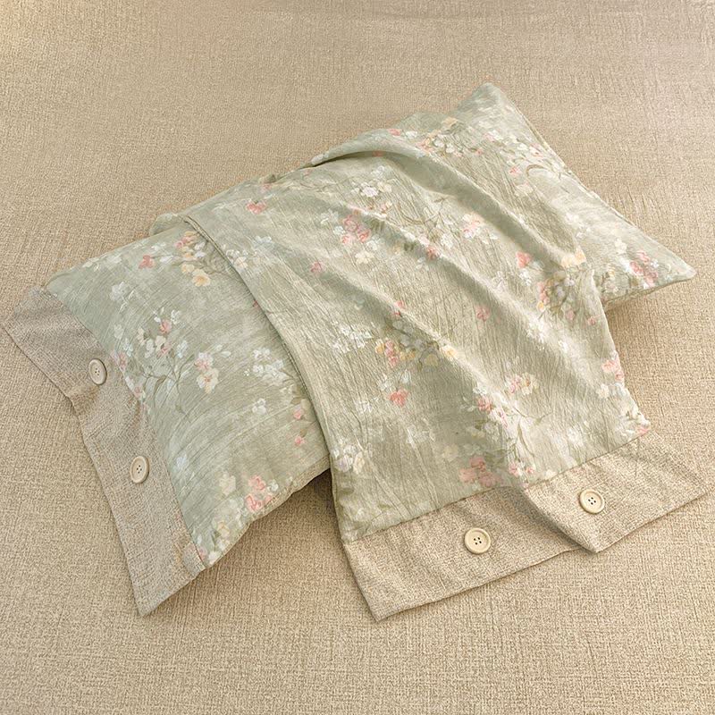 Ownkoti Floral Cotton Linen Quilt with Button Trim - image 5