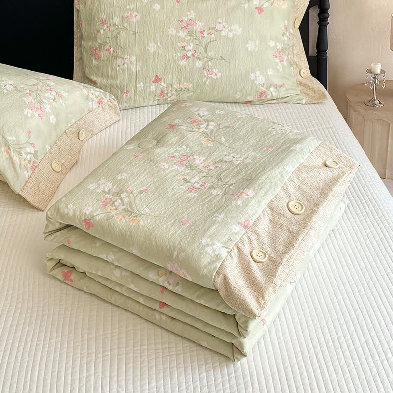 Ownkoti Floral Cotton Linen Quilt with Button Trim - image 7
