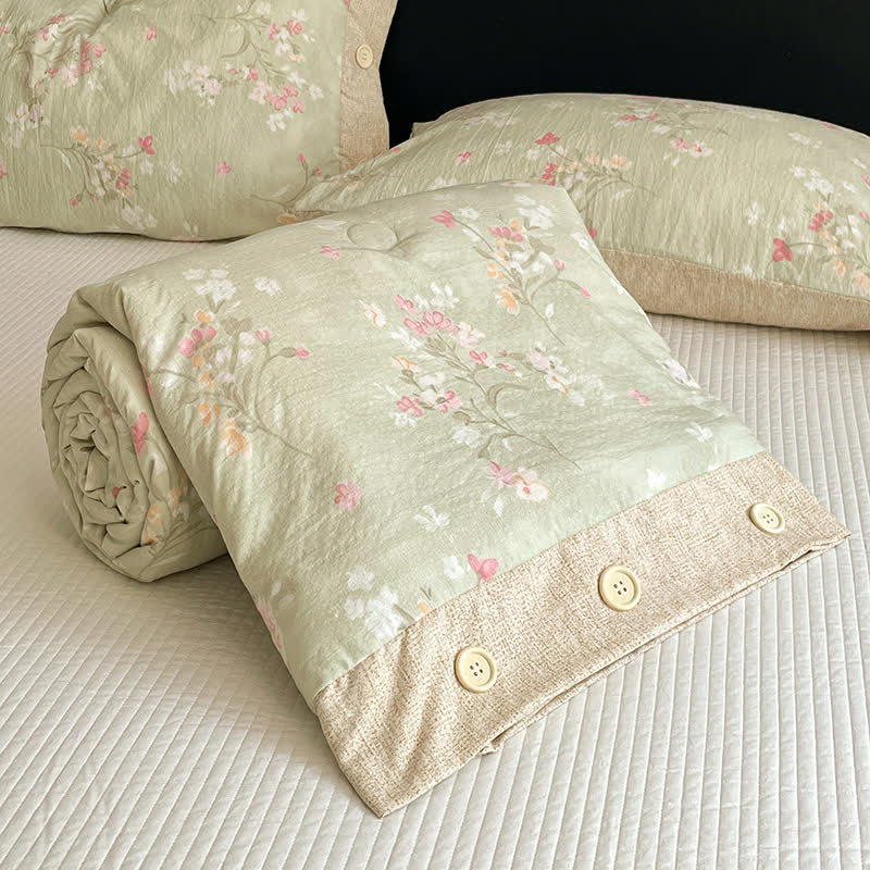 Ownkoti Floral Cotton Linen Quilt with Button Trim - image 6