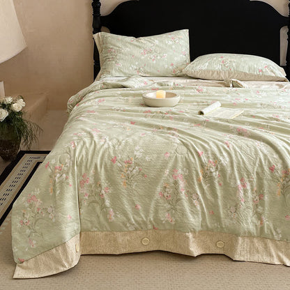 Ownkoti Floral Cotton Linen Quilt with Button Trim - image 2
