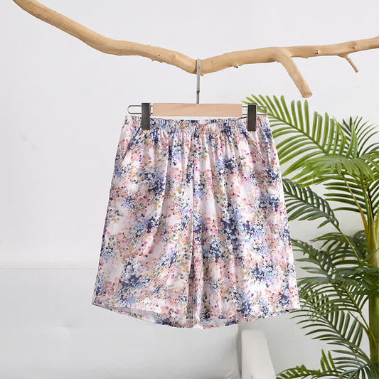 Ownkoti Summer Floral Cotton Smocked Waist Lounge Shorts - Purple - 6XL - image 0