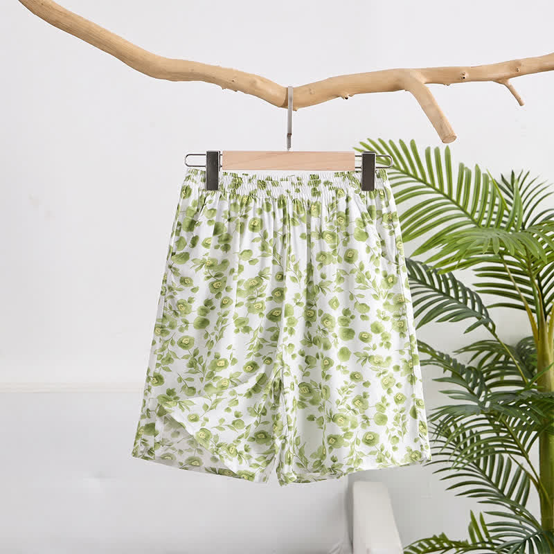 Ownkoti Summer Floral Cotton Lounge Shorts - Green - 6XL - image 0