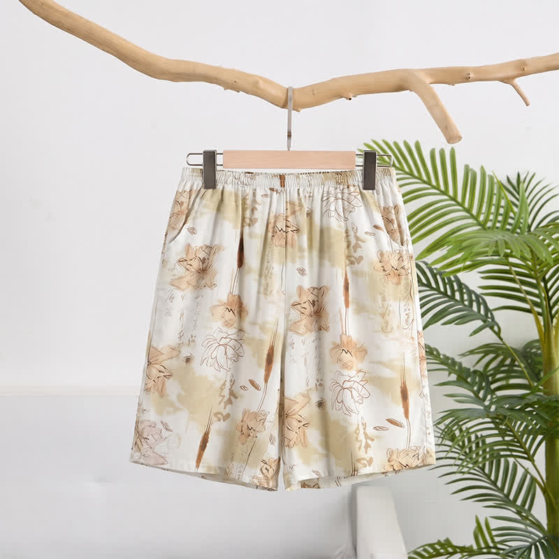 Ownkoti Soft Floral Cotton Lounge Shorts - Beige - 6XL - image 0
