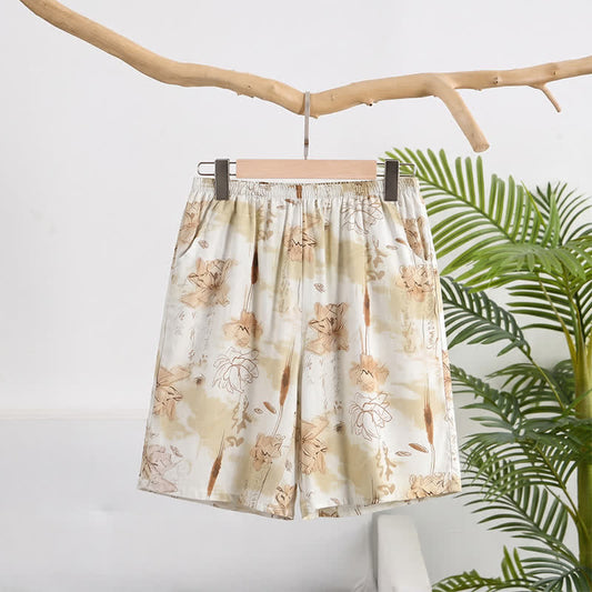 Ownkoti Soft Floral Cotton Lounge Shorts - Beige - 6XL - image 0