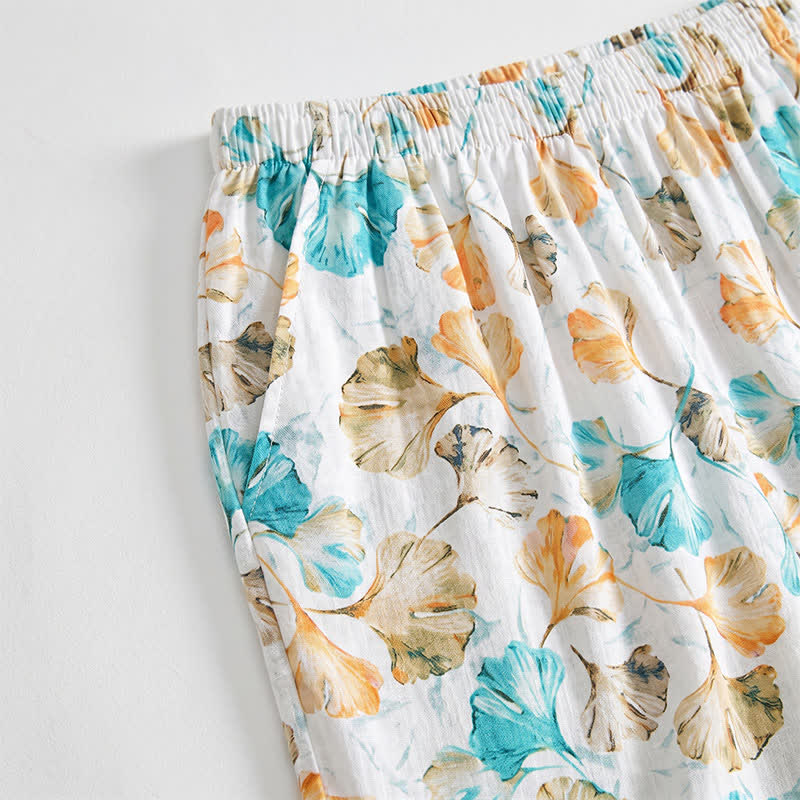 Ownkoti Floral Ginkgo Leaf Cotton Elastic Waist Lounge Skirt - image 2