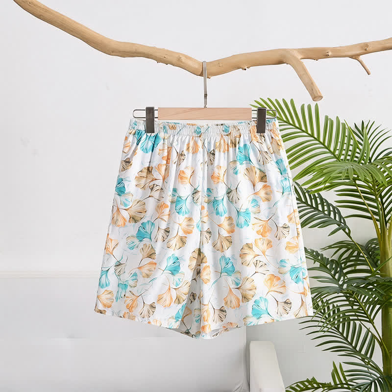 Ownkoti Floral Ginkgo Leaf Cotton Elastic Waist Lounge Skirt - White - 6XL - image 0
