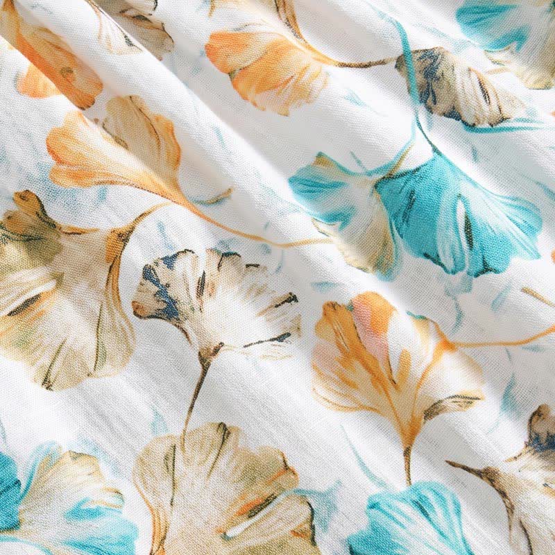 Ownkoti Floral Ginkgo Leaf Cotton Elastic Waist Lounge Skirt - image 3