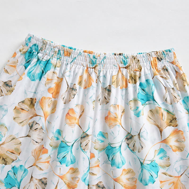 Ownkoti Floral Ginkgo Leaf Cotton Elastic Waist Lounge Skirt - image 1
