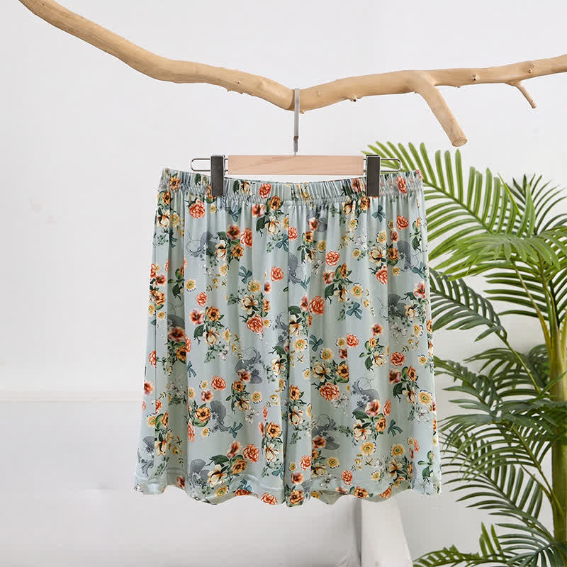 Ownkoti Vintage Floral Ruffle Hem Summer Lounge Shorts - Blue - 2XL - image 0