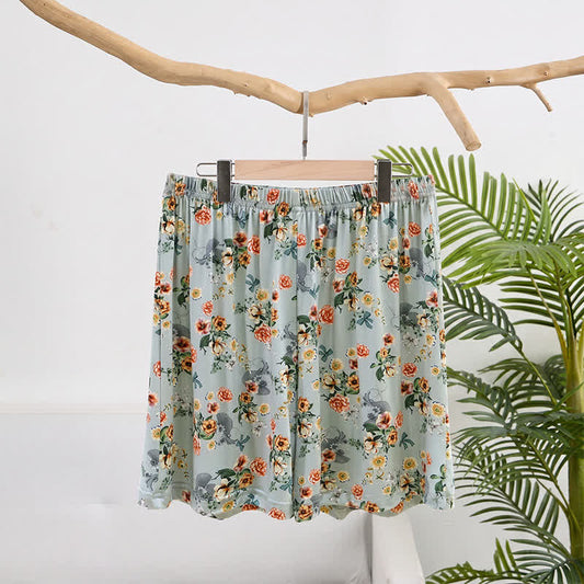 Ownkoti Vintage Floral Ruffle Hem Summer Lounge Shorts - Blue - 2XL - image 0