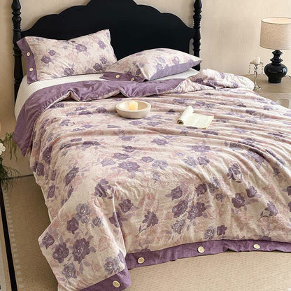 Ownkoti Romantic Purple Floral Cotton Linen Blanket Quilt - image 4