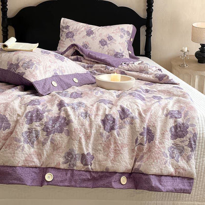Ownkoti Romantic Purple Floral Cotton Linen Blanket Quilt - image 3