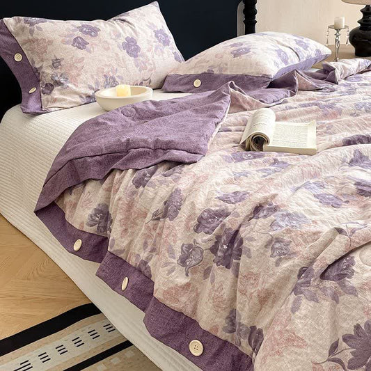 Ownkoti Romantic Purple Floral Cotton Linen Blanket Quilt - 2PCS Pillowcases - 19" x 29" - image 0
