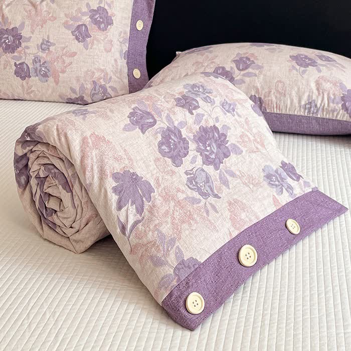 Ownkoti Romantic Purple Floral Cotton Linen Blanket Quilt - image 5