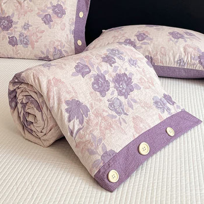 Ownkoti Romantic Purple Floral Cotton Linen Blanket Quilt - image 5